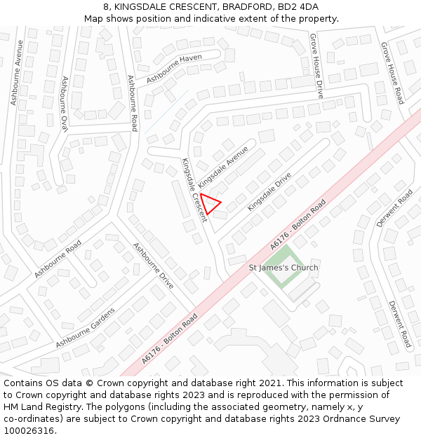 8, KINGSDALE CRESCENT, BRADFORD, BD2 4DA: Location map and indicative extent of plot