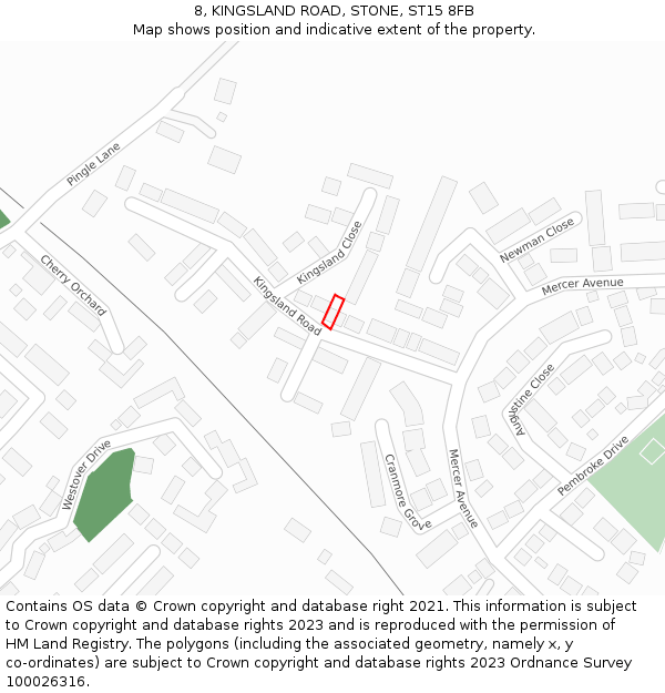 8, KINGSLAND ROAD, STONE, ST15 8FB: Location map and indicative extent of plot