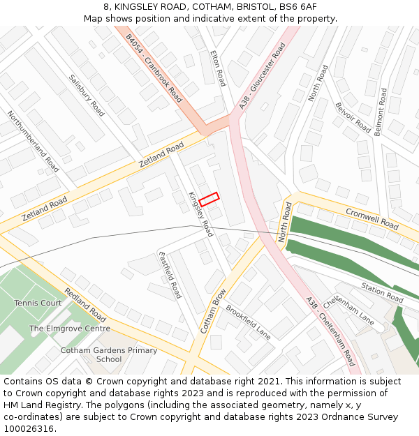 8, KINGSLEY ROAD, COTHAM, BRISTOL, BS6 6AF: Location map and indicative extent of plot
