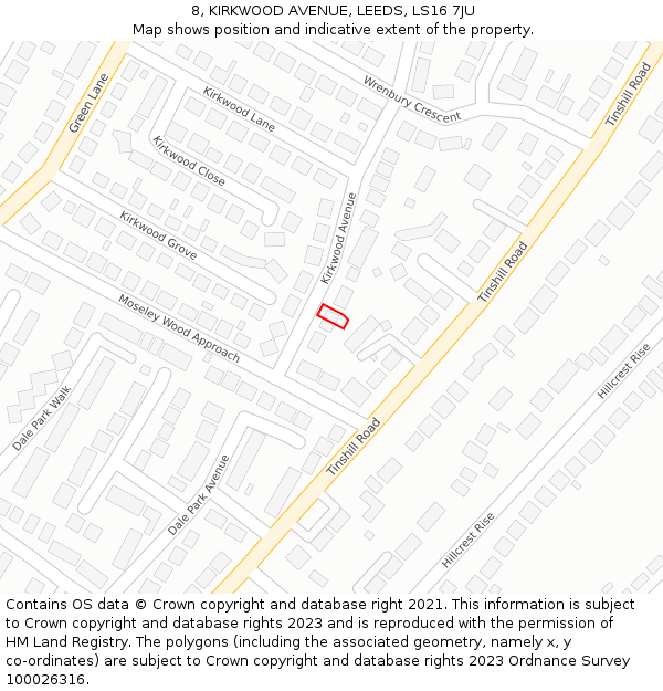 8, KIRKWOOD AVENUE, LEEDS, LS16 7JU: Location map and indicative extent of plot