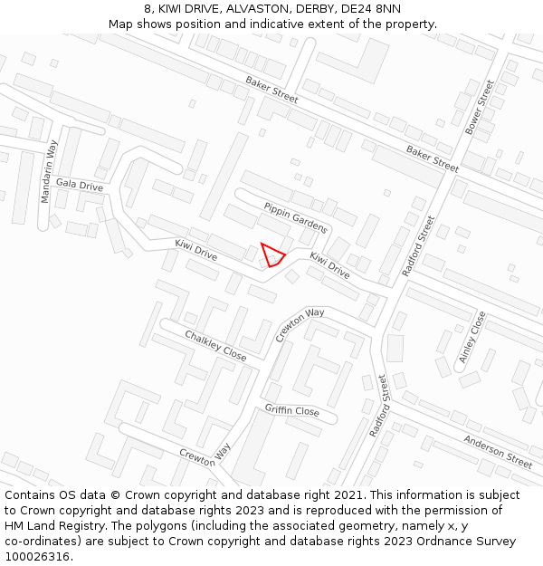 8, KIWI DRIVE, ALVASTON, DERBY, DE24 8NN: Location map and indicative extent of plot