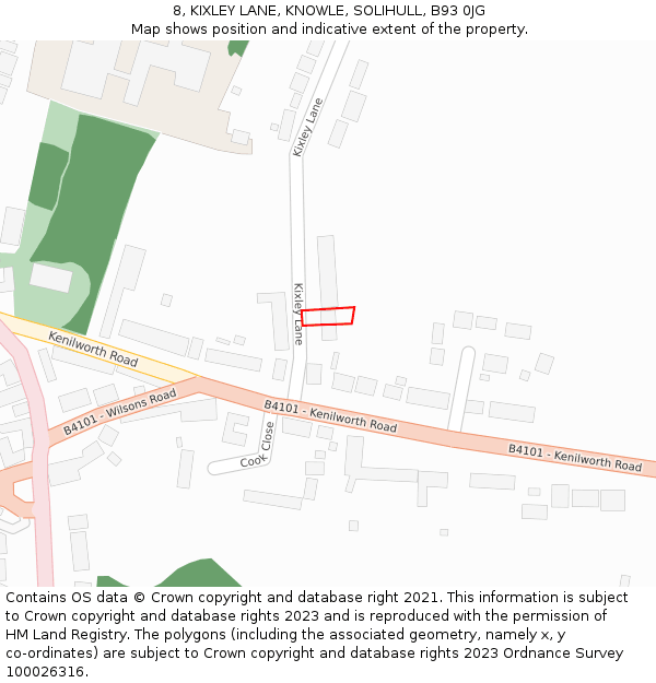8, KIXLEY LANE, KNOWLE, SOLIHULL, B93 0JG: Location map and indicative extent of plot