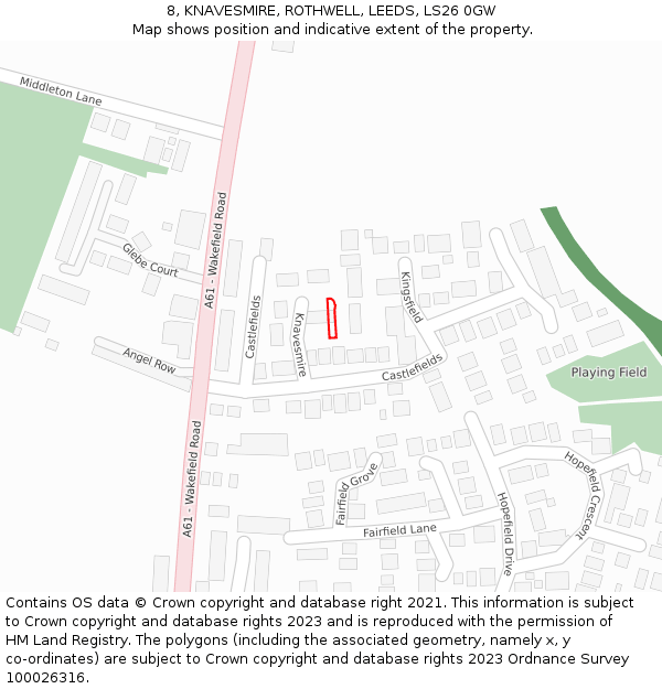 8, KNAVESMIRE, ROTHWELL, LEEDS, LS26 0GW: Location map and indicative extent of plot