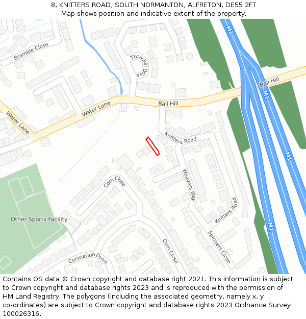 8, KNITTERS ROAD, SOUTH NORMANTON, ALFRETON, DE55 2FT: Location map and indicative extent of plot