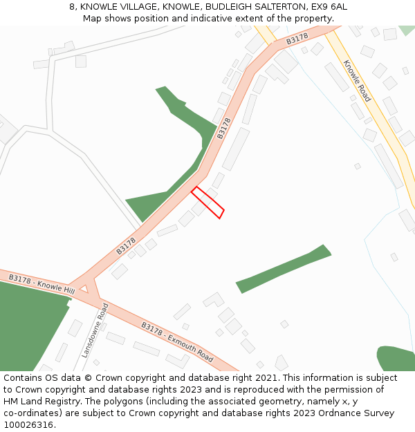 8, KNOWLE VILLAGE, KNOWLE, BUDLEIGH SALTERTON, EX9 6AL: Location map and indicative extent of plot