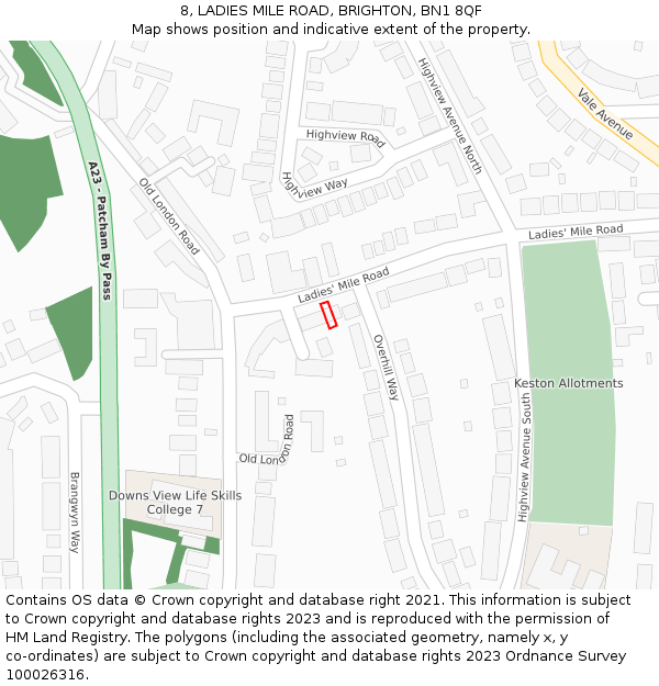 8, LADIES MILE ROAD, BRIGHTON, BN1 8QF: Location map and indicative extent of plot