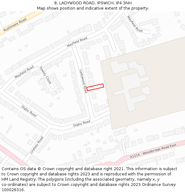 8, LADYWOOD ROAD, IPSWICH, IP4 3NH: Location map and indicative extent of plot