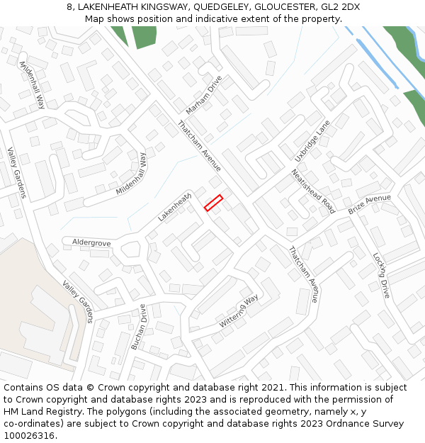 8, LAKENHEATH KINGSWAY, QUEDGELEY, GLOUCESTER, GL2 2DX: Location map and indicative extent of plot