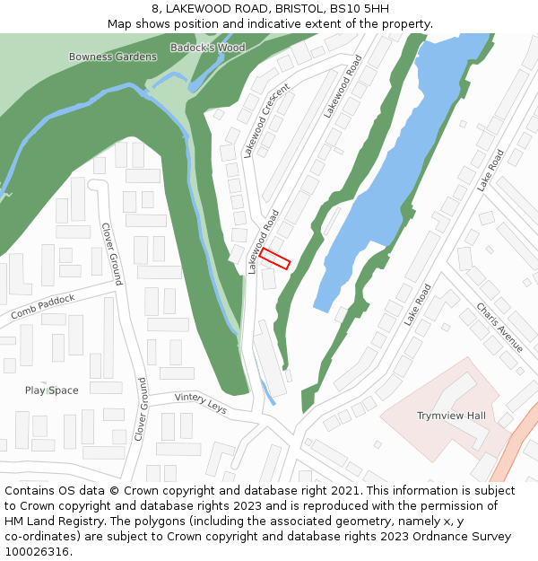 8, LAKEWOOD ROAD, BRISTOL, BS10 5HH: Location map and indicative extent of plot