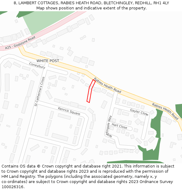 8, LAMBERT COTTAGES, RABIES HEATH ROAD, BLETCHINGLEY, REDHILL, RH1 4LY: Location map and indicative extent of plot