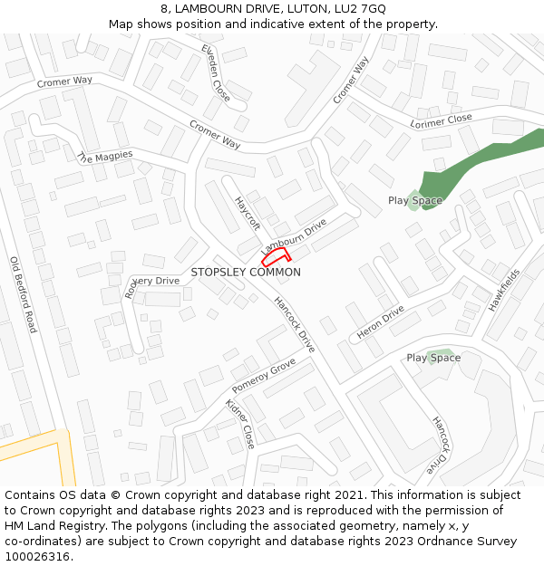 8, LAMBOURN DRIVE, LUTON, LU2 7GQ: Location map and indicative extent of plot