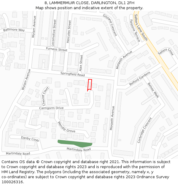 8, LAMMERMUIR CLOSE, DARLINGTON, DL1 2FH: Location map and indicative extent of plot