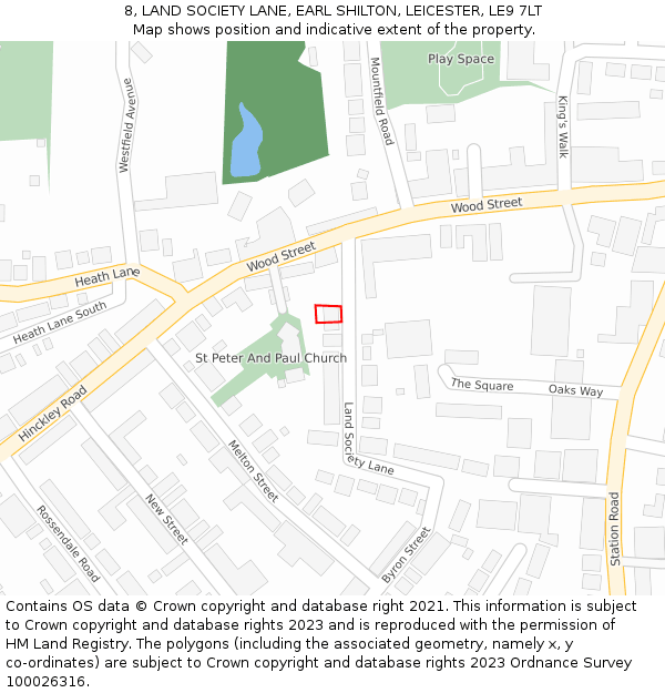 8, LAND SOCIETY LANE, EARL SHILTON, LEICESTER, LE9 7LT: Location map and indicative extent of plot