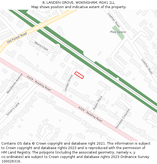 8, LANDEN GROVE, WOKINGHAM, RG41 1LL: Location map and indicative extent of plot