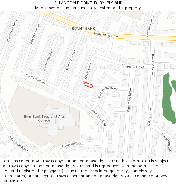 8, LANGDALE DRIVE, BURY, BL9 8HP: Location map and indicative extent of plot