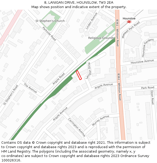 8, LANIGAN DRIVE, HOUNSLOW, TW3 2EA: Location map and indicative extent of plot