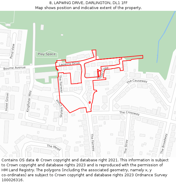 8, LAPWING DRIVE, DARLINGTON, DL1 1FF: Location map and indicative extent of plot