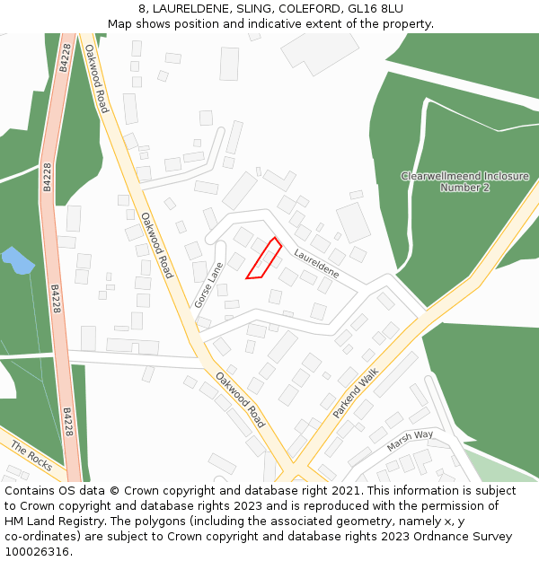 8, LAURELDENE, SLING, COLEFORD, GL16 8LU: Location map and indicative extent of plot