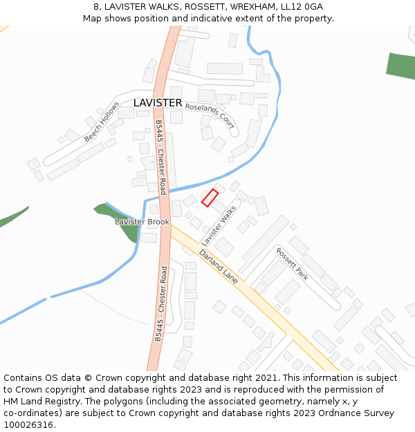 8, LAVISTER WALKS, ROSSETT, WREXHAM, LL12 0GA: Location map and indicative extent of plot