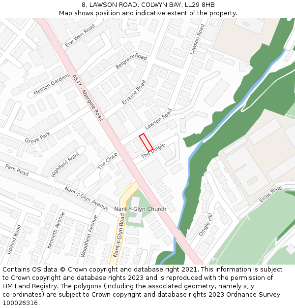 8, LAWSON ROAD, COLWYN BAY, LL29 8HB: Location map and indicative extent of plot