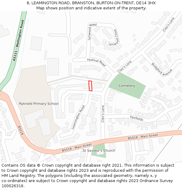 8, LEAMINGTON ROAD, BRANSTON, BURTON-ON-TRENT, DE14 3HX: Location map and indicative extent of plot