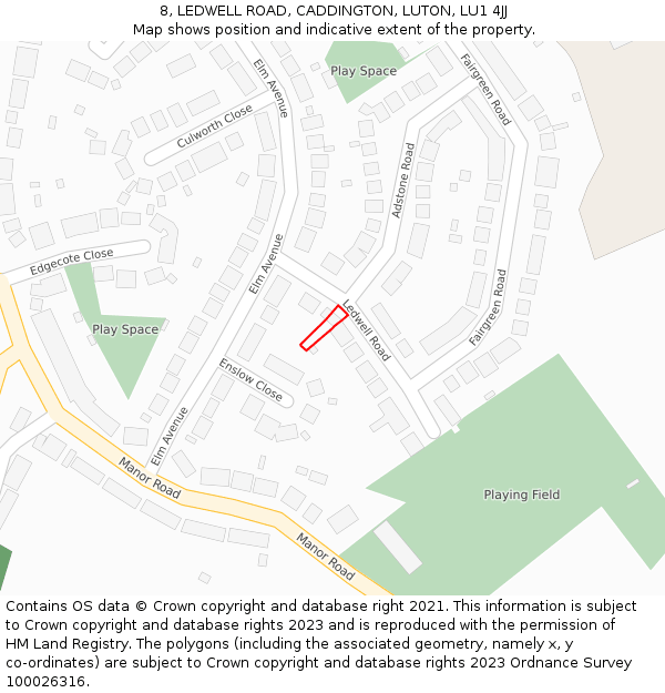 8, LEDWELL ROAD, CADDINGTON, LUTON, LU1 4JJ: Location map and indicative extent of plot