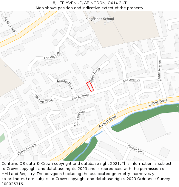 8, LEE AVENUE, ABINGDON, OX14 3UT: Location map and indicative extent of plot