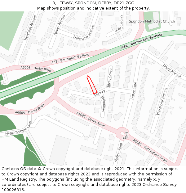 8, LEEWAY, SPONDON, DERBY, DE21 7GG: Location map and indicative extent of plot