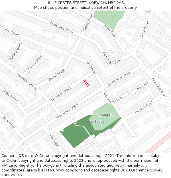 8, LEICESTER STREET, NORWICH, NR2 2AS: Location map and indicative extent of plot
