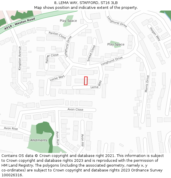 8, LEMA WAY, STAFFORD, ST16 3LB: Location map and indicative extent of plot