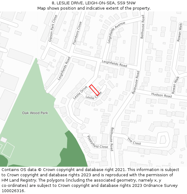 8, LESLIE DRIVE, LEIGH-ON-SEA, SS9 5NW: Location map and indicative extent of plot