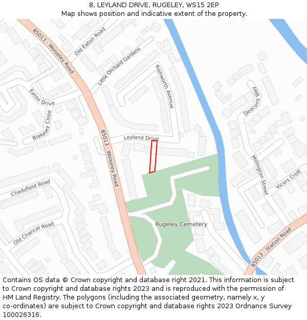 8, LEYLAND DRIVE, RUGELEY, WS15 2EP: Location map and indicative extent of plot