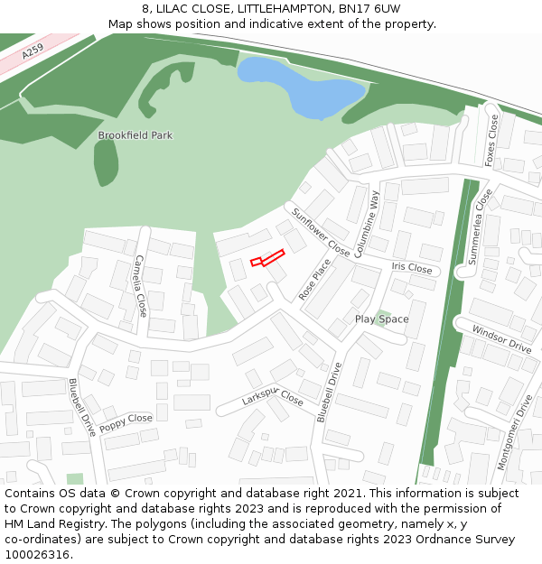 8, LILAC CLOSE, LITTLEHAMPTON, BN17 6UW: Location map and indicative extent of plot