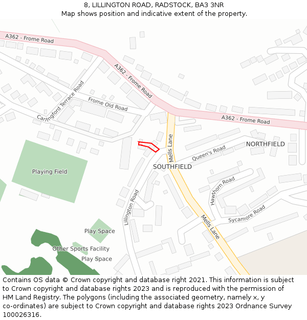 8, LILLINGTON ROAD, RADSTOCK, BA3 3NR: Location map and indicative extent of plot