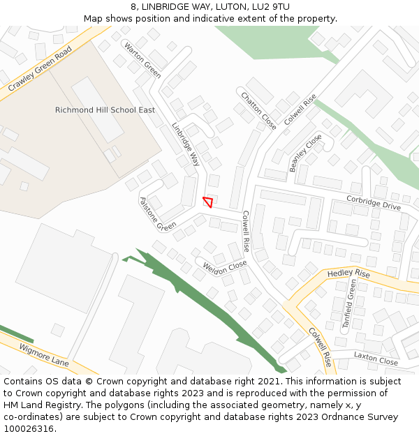 8, LINBRIDGE WAY, LUTON, LU2 9TU: Location map and indicative extent of plot