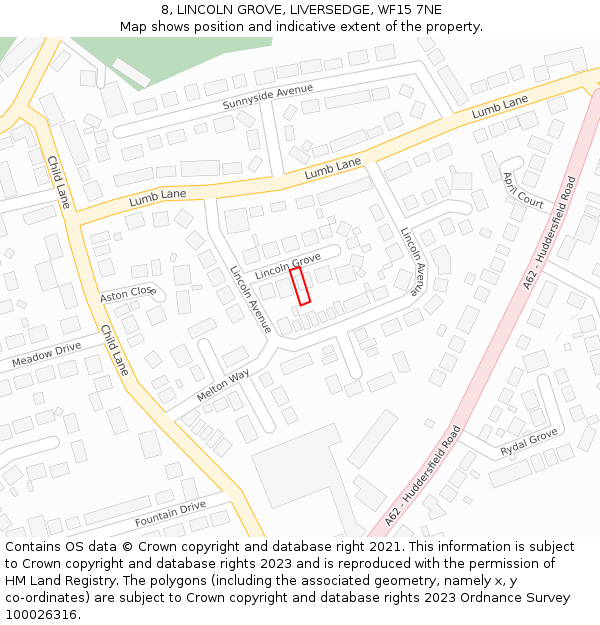 8, LINCOLN GROVE, LIVERSEDGE, WF15 7NE: Location map and indicative extent of plot
