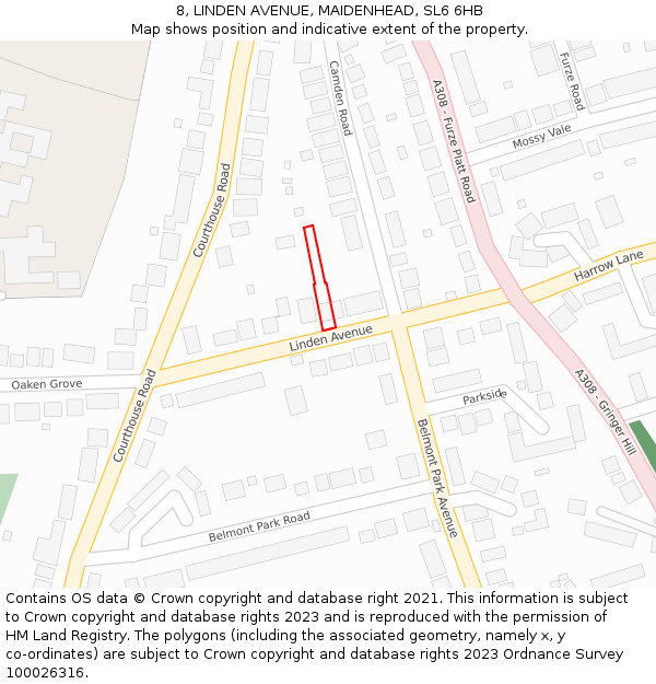 8, LINDEN AVENUE, MAIDENHEAD, SL6 6HB: Location map and indicative extent of plot