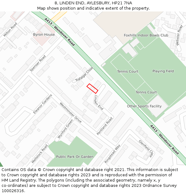 8, LINDEN END, AYLESBURY, HP21 7NA: Location map and indicative extent of plot