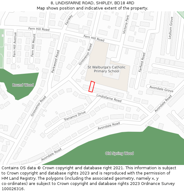 8, LINDISFARNE ROAD, SHIPLEY, BD18 4RD: Location map and indicative extent of plot