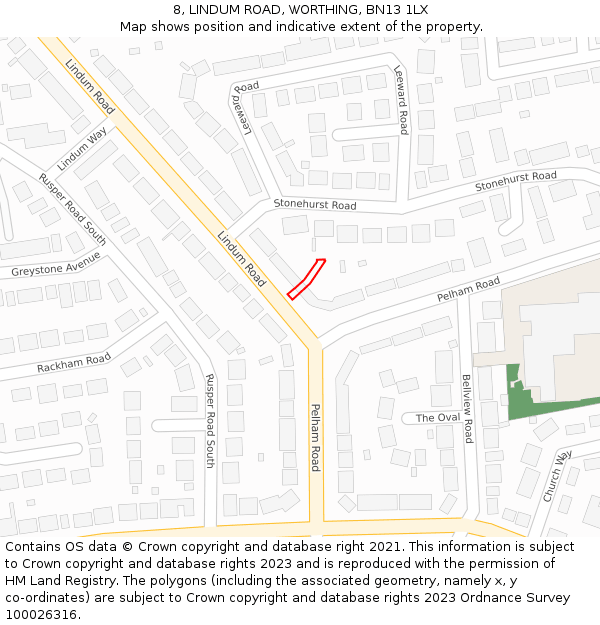 8, LINDUM ROAD, WORTHING, BN13 1LX: Location map and indicative extent of plot