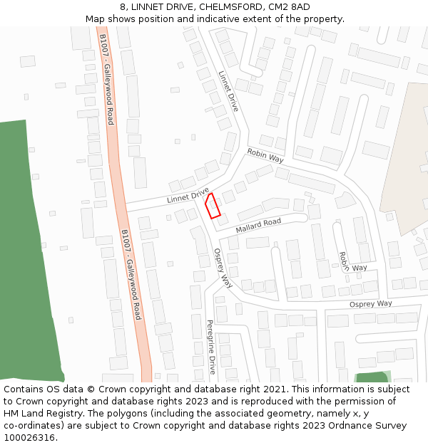8, LINNET DRIVE, CHELMSFORD, CM2 8AD: Location map and indicative extent of plot