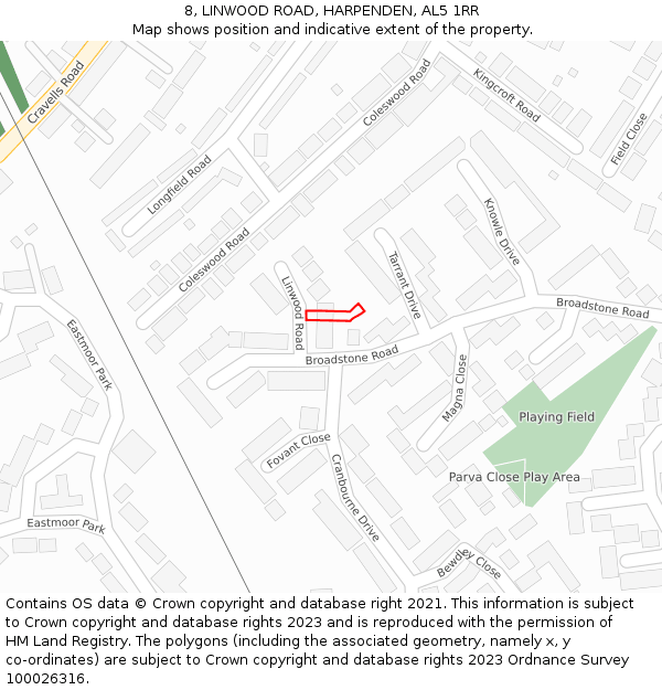 8, LINWOOD ROAD, HARPENDEN, AL5 1RR: Location map and indicative extent of plot