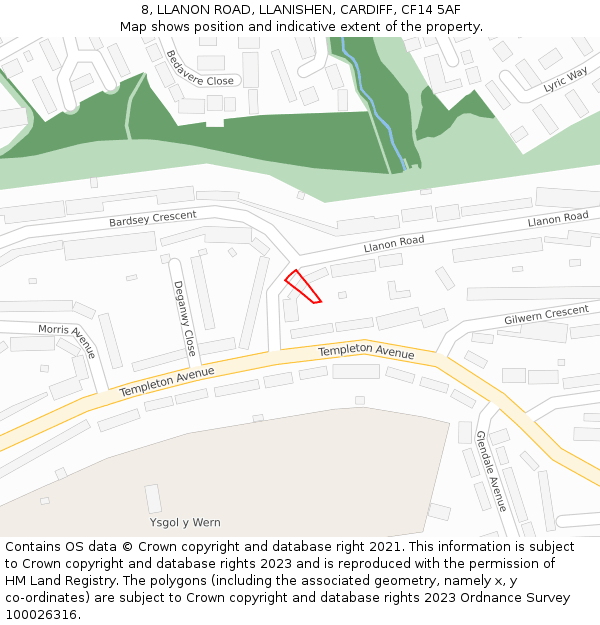 8, LLANON ROAD, LLANISHEN, CARDIFF, CF14 5AF: Location map and indicative extent of plot