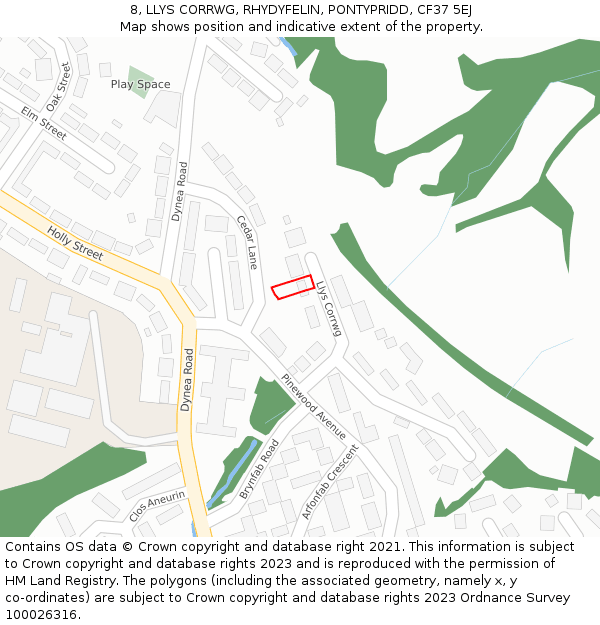 8, LLYS CORRWG, RHYDYFELIN, PONTYPRIDD, CF37 5EJ: Location map and indicative extent of plot