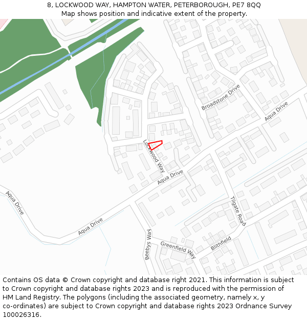 8, LOCKWOOD WAY, HAMPTON WATER, PETERBOROUGH, PE7 8QQ: Location map and indicative extent of plot