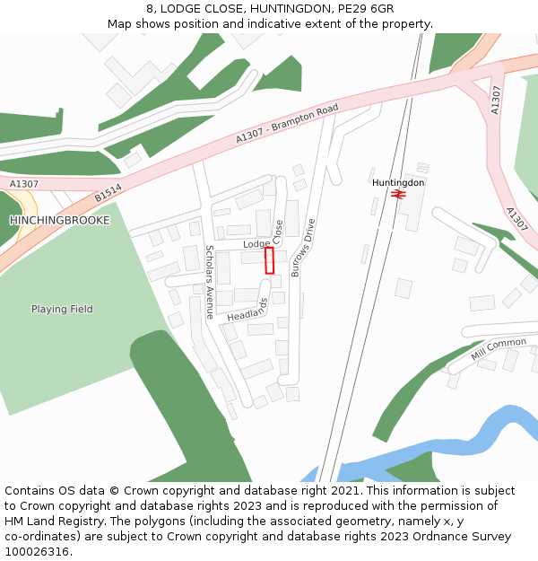 8, LODGE CLOSE, HUNTINGDON, PE29 6GR: Location map and indicative extent of plot
