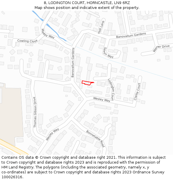 8, LODINGTON COURT, HORNCASTLE, LN9 6RZ: Location map and indicative extent of plot