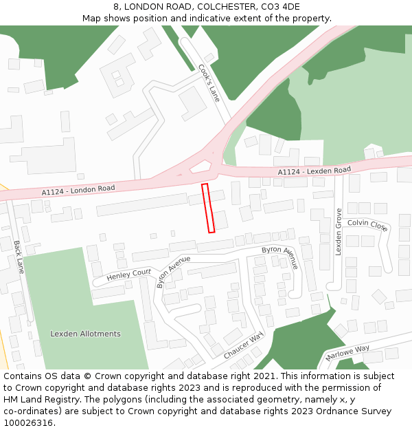 8, LONDON ROAD, COLCHESTER, CO3 4DE: Location map and indicative extent of plot