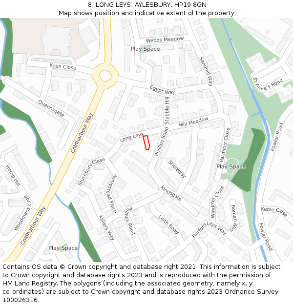 8, LONG LEYS, AYLESBURY, HP19 8GN: Location map and indicative extent of plot
