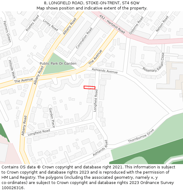 8, LONGFIELD ROAD, STOKE-ON-TRENT, ST4 6QW: Location map and indicative extent of plot